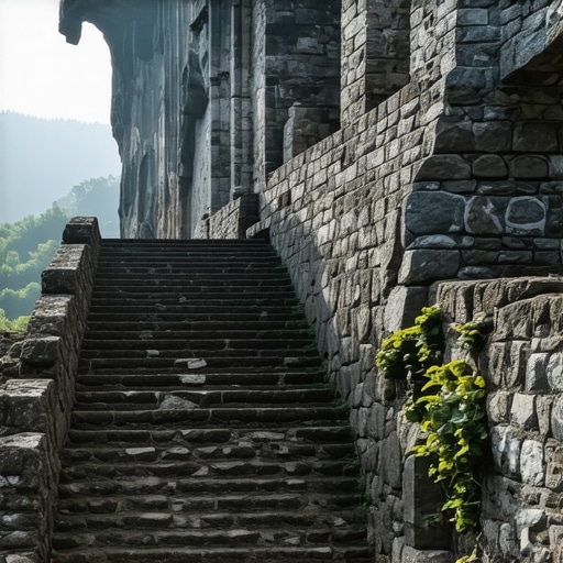 Soko Grad Fortress Ruins 2026 Medieval stone walls and steep slippery steps of Soko Grad fortress on a misty cliff