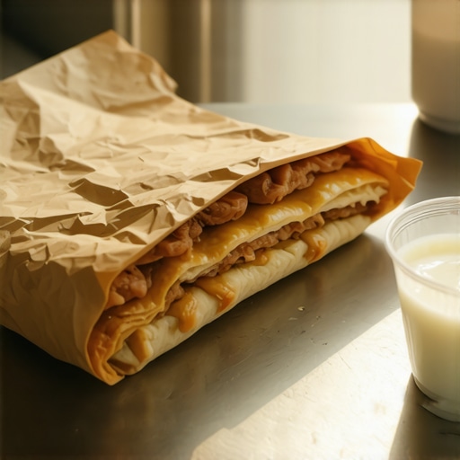 Tradicionalni srpski burek na papiru Mastna porcija bureka i čaša jogurta na metalnom stolu u pekari