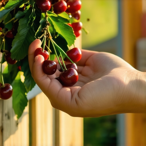 Ruke koje beru zrele trešnje u seoskom voćnjaku pod zlatnim suncem