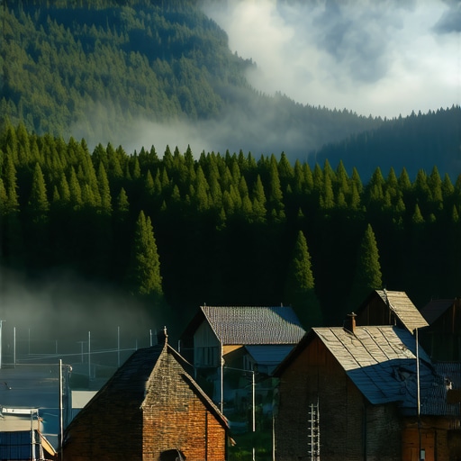 Selo Jablanica Zlatibor drvene kuće magla