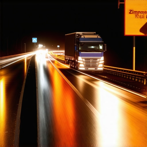 Put ka Minhenu noću sa tragovima svetala i pansionom pored puta