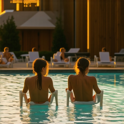 Realni prikaz bazena u srpskom etno selu sa brvnarama