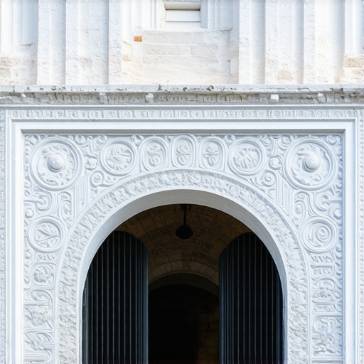 Detalj fasade manastira Studenica od belog mermera sa srednjovekovnim klesarskim radovima