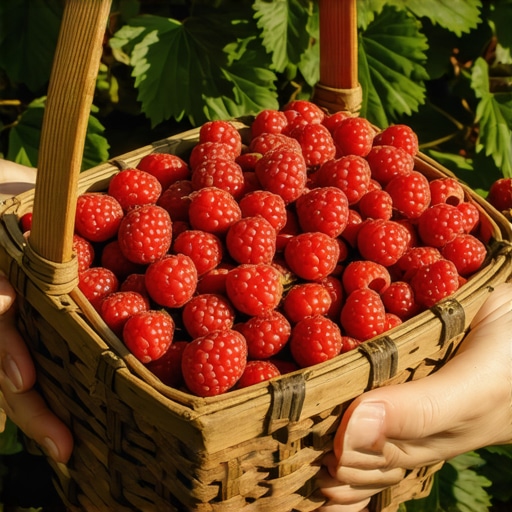 Ruke uprljane sokom od malina drže drvenu gajbicu punu svežih plodova na suncu