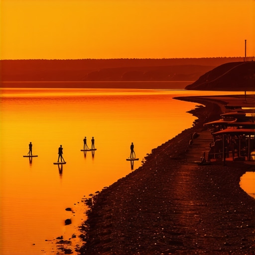Bovansko jezero zalazak sunca 2026 Zalazak sunca nad Bovanskim jezerom sa ljudima na SUP daskama i branom u pozadini