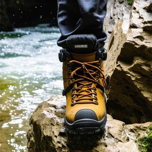 Canyoning Boots on Wet Rock Professional canyoning footwear gripping slippery limestone in a Serbian canyon.