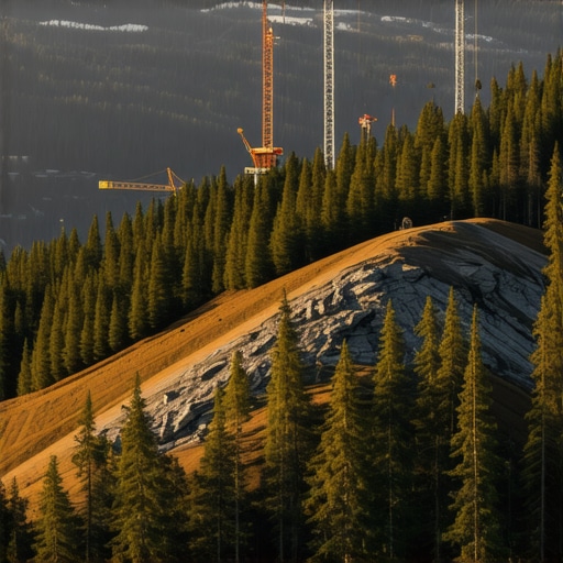 Kopaonik mountain view with wild forest and distant construction cranes in fog