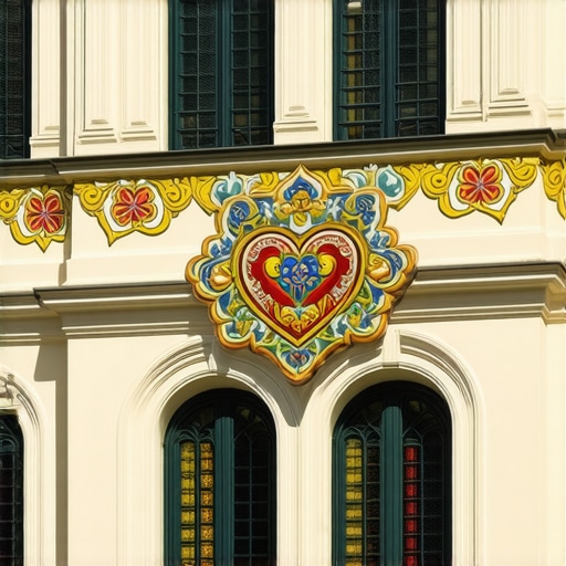 Detalji fasade Rajhl palate u Subotici Šarena secesijska fasada Rajhl palate sa keramičkim ukrasima