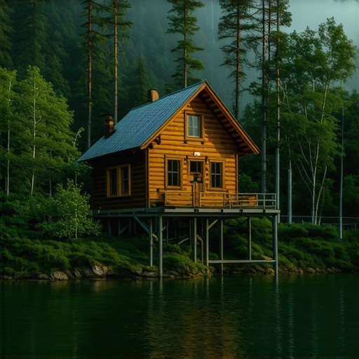 Drvena kućica na reci Drini u zoru Autentičan smeštaj u drvenoj kolibi na obali Drine pod maglom