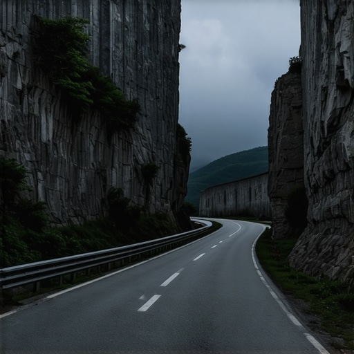The rugged scenery of the Danube Highway with dark tunnels and steep cliffs in eastern Serbia.