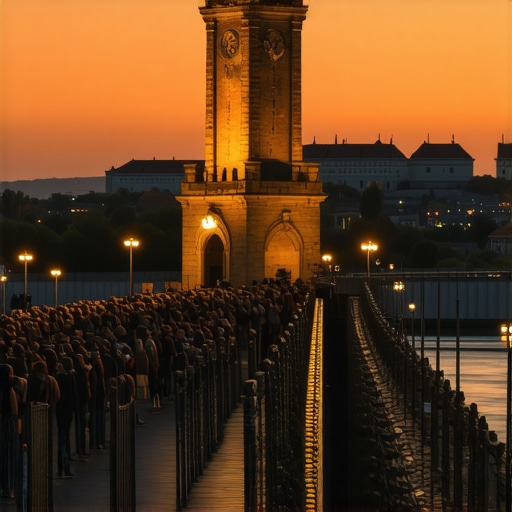 Gužva na Varadinskom mostu tokom EXIT festivala 2026 pred zalazak sunca