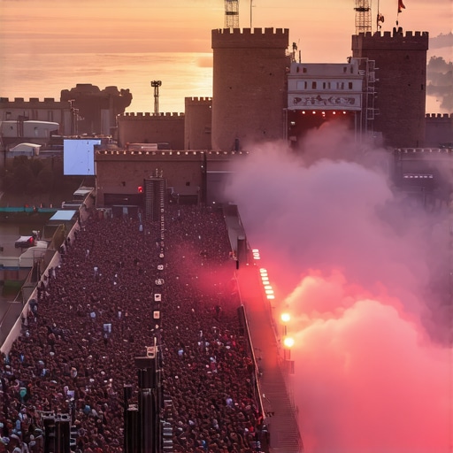 Crowds and stages at Petrovaradin Fortress during EXIT festival in Novi Sad 2026.
