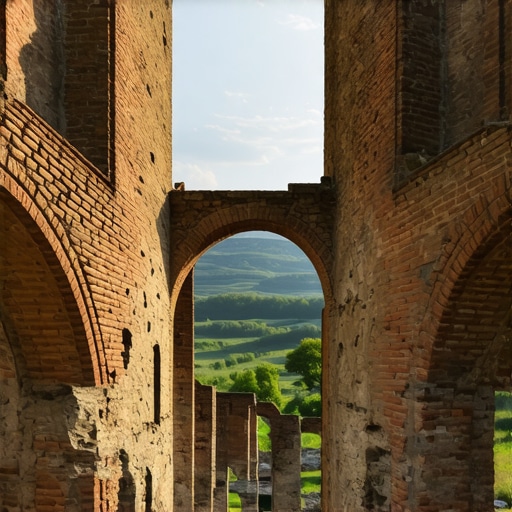 Felix Romuliana UNESCO lokacija u zalasku sunca Rimska palata Felix Romuliana Gamzigrad Srbija u zalasku sunca sa vidljivim masivnim kulama i zidinama