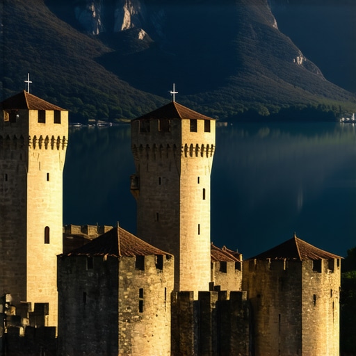 Golubačka tvrđava zidine i kule iznad Dunava u zoru bez turista