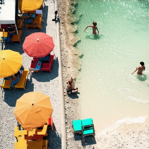 Redovi ležaljki i kupači na šljunkovitoj plaži Srebrnog jezera tokom leta 2026