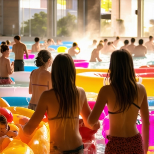 Unutrašnji bazen u banji sa porodicama i decom u gužvi