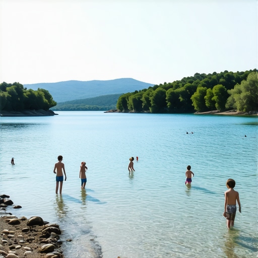 Roditelji i deca na obali jezera Šljunkara u Beloj Crkvi tokom leta