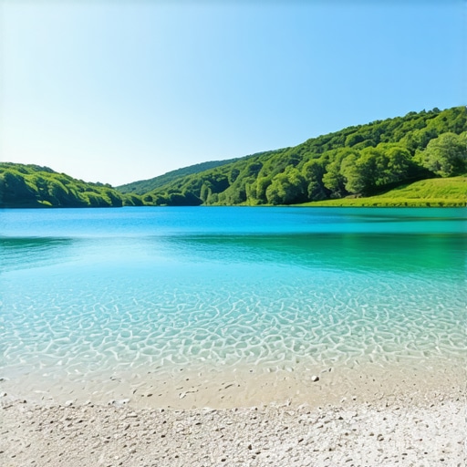 Pogled na jezero Šljunkara sa prozirnom vodom i šljunkovitom plažom pod suncem.