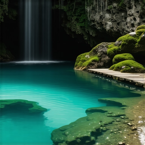 Tirkizna voda Krupajskog vrela unutar pećine sa maglom