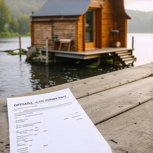 Drvena kućica na obali reke sa dokumentacijom o dozvoli