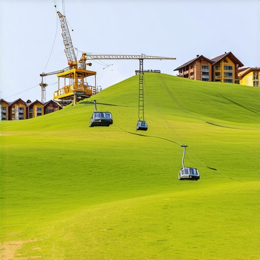Letnji pejzaž Kopaonika sa žičarom i građevinskim kranovima u pozadini