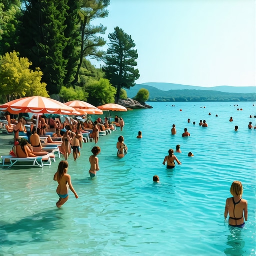 Leto na jezerima Bele Crkve Gužva na plaži Glavnog jezera u Beloj Crkvi sa porodicama i decom.