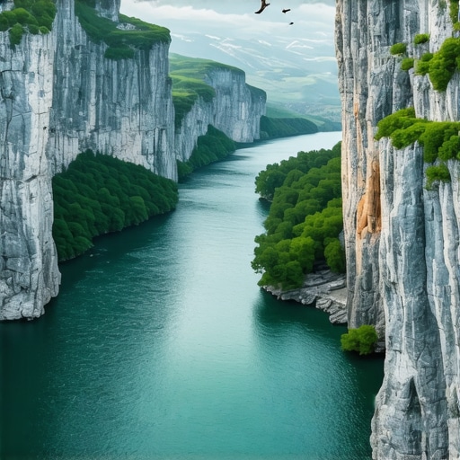 Pogled na meandre reke Uvac sa vidikovca Molitva u rano jutro sa pticama u letu.