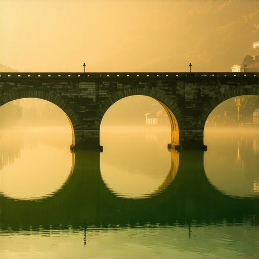 Most na Drini u zoru Stari kameni most u Višegradu prekriven jutarnjom maglom iznad reke Drine.