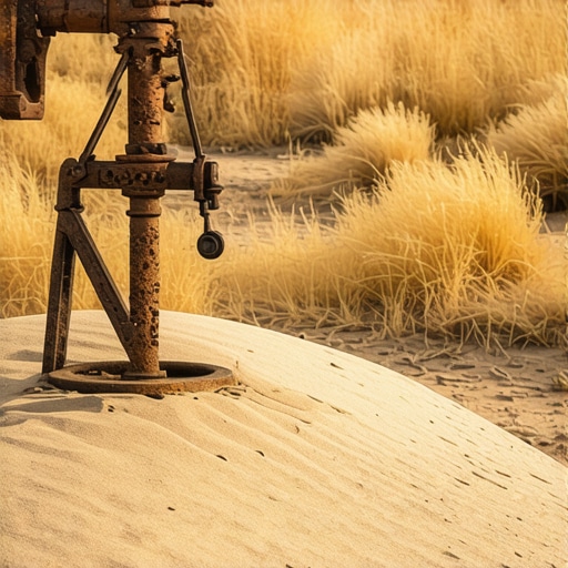 Stara pumpa za vodu na rubu peščare pod jarkim suncem