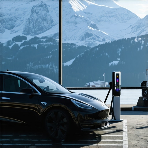 Punjenje električnog automobila u podnožju Alpa Električni automobil na punjaču u Bavarskoj sa planinama u pozadini