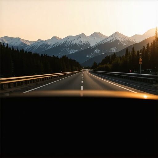 Automobil na putu kroz Alpe ka Minhenu sa planinskim vrhovima u pozadini