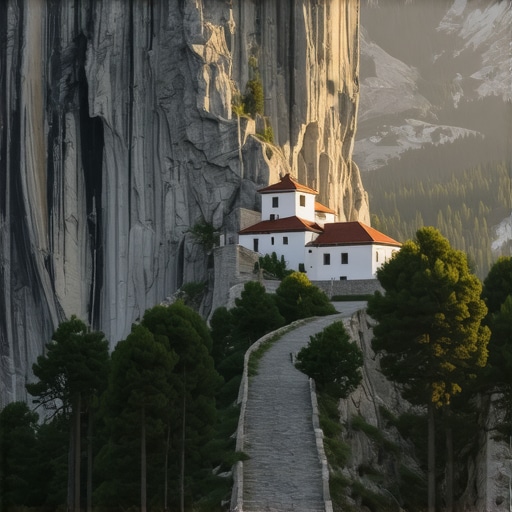 Strma staza uklesana u stenu ka Gornjoj Savinoj isposnici kod manastira Studenica