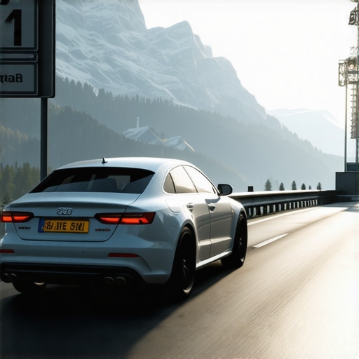 Automobil na putu kroz Bavarsku sa planinama u pozadini