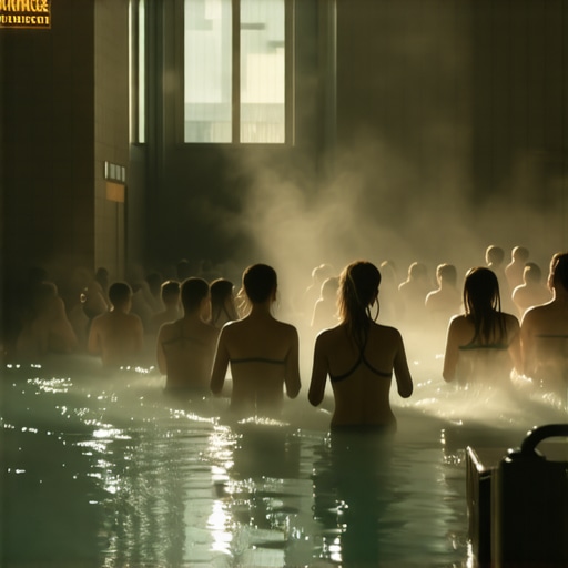 Gužva i para u unutrašnjem bazenu spa centra