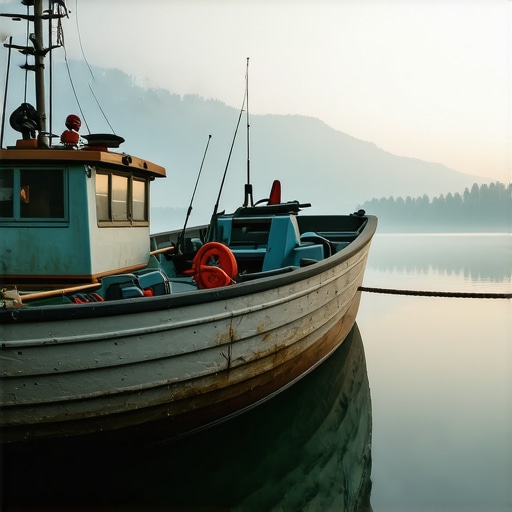 Čamac za ribolov na reci Drini u rano jutro sa maglom
