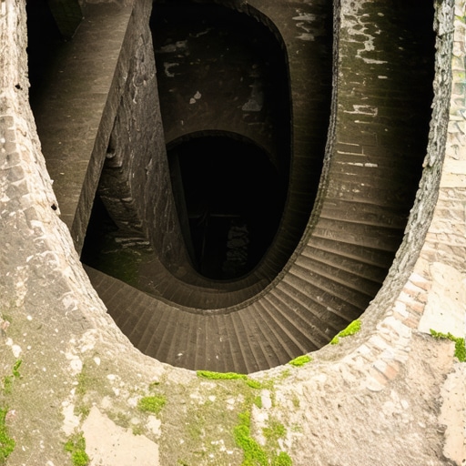 Rimski bunar unutrašnjost Kalemegdan Unutrašnjost Rimskog bunara na Kalemegdanu sa spiralnim stepenicama i vlažnim zidovima