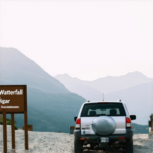 Silver SUV parked on gravel near Bigar Waterfall entrance