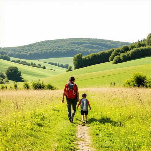 Porodica šeta širokom stazom bez litica na zelenim brdima u Srbiji
