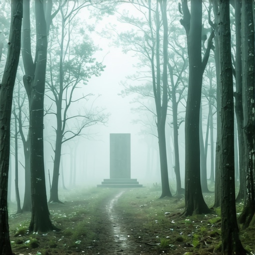 Mistična šumska staza na planini Kosmaj sa spomenikom u daljini