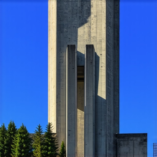 Spomenik na Kosmaju u proleće 2026 Betonski spomenik Kosmajskom odredu okružen borovom šumom pod plavim nebom