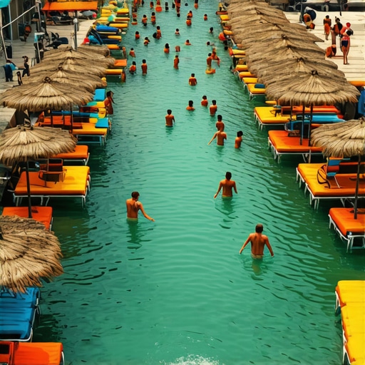 Gužva na plaži Srebrnog jezera sa ležaljkama i suncobranima