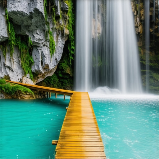 Pogled na Štrbački buk vodopad sa drvene platforme u Nacionalnom parku Una.