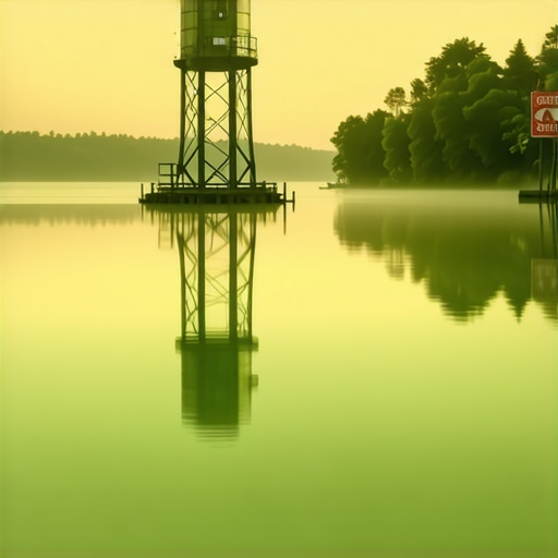 Istorijska zdanja na Paliću pored vode sa naglaskom na mutnu boju jezera i atmosferu zabrane kampovanja.