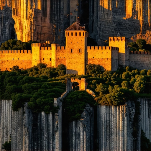 Pogled na srednjovekovnu tvrđavu Maglič i reku Ibar sa okolnih brda u sumrak