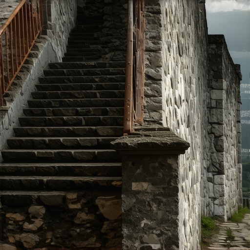 Surove zidine Soko Grada 2026 Ostaci srednjovekovne tvrđave Soko Grad na litici iznad Sokobanje sa zarđalim metalnim stepenicama.