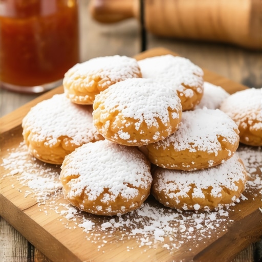 Starinske vanilice posute šećerom u prahu na drvenom stolu