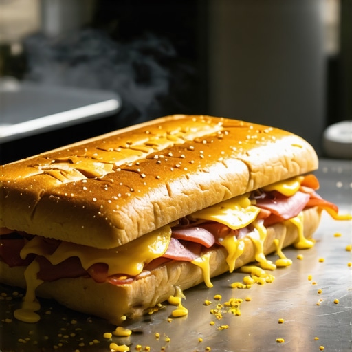 Tradicionalni Index sendvič u Petrovaradinu Index sendvič sa topljenim sirom i šunkom na metalnoj pultu u Novom Sadu