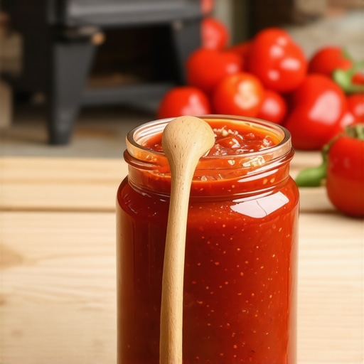 Tegla domaćeg ajvara na drvenom stolu u selu