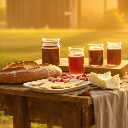 Bogata trpeza doručka na salašu sa domaćim proizvodima i pogledom na ravnicu