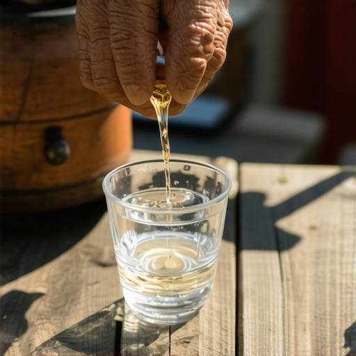 Čaša rakije i tradicionalni bakarni kazan u pozadini